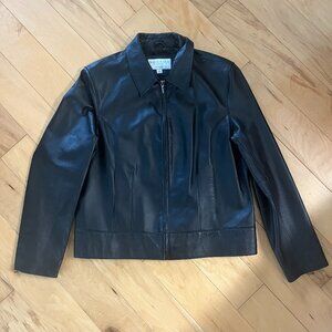 Sonoma Life + Style Black Genuine Leather Zip Up Collared Jacket Size Large
